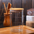 Frasco de vidrio transparente redondo de boca ancha de 250 ml con tapa sellada frascos de almacenamiento de vidrio con tapas de bambú